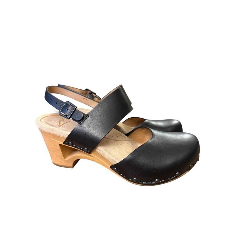 Dansko Thea Slingback Platform Cut Out Heel Black Leather Women size 38 US 8